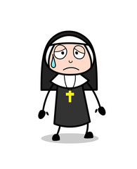 Fototapeta premium Cartoon Nun Disappointed But Relieved Face