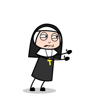 Poor Nun Character Hand-Gesture Vector