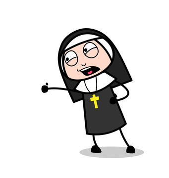 Aggressive Cartoon Nun Shouting Expression Vector
