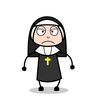 Cartoon Nun Priest in Angry Mood Vector
