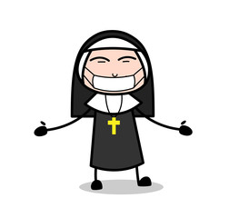 Fototapeta premium Cartoon Nun Expression with Medical-Mask on Face Vector