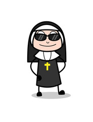 Modern Nun with Black Trendy Sunglasses Vector