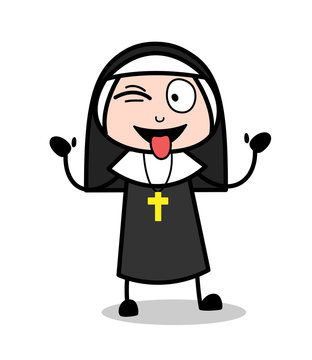 Naughty Nun Teasing Tongue and Winking Eye Vector