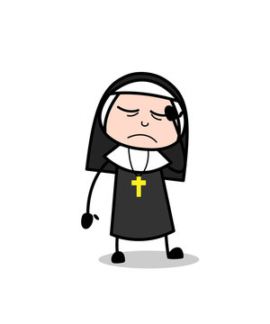 Upset Nun Sad Face Vector Illustration