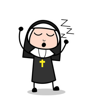 Tired Nun Sleepy Face Vector Illustration