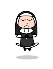 Cartoon Nun Doing Yoga Vector Illustration