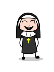 Joyful Cartoon Nun Laughing Face Vector