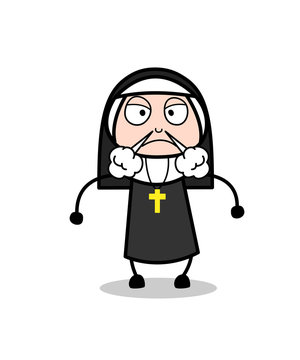Aggressive Cartoon Nun Face Expression