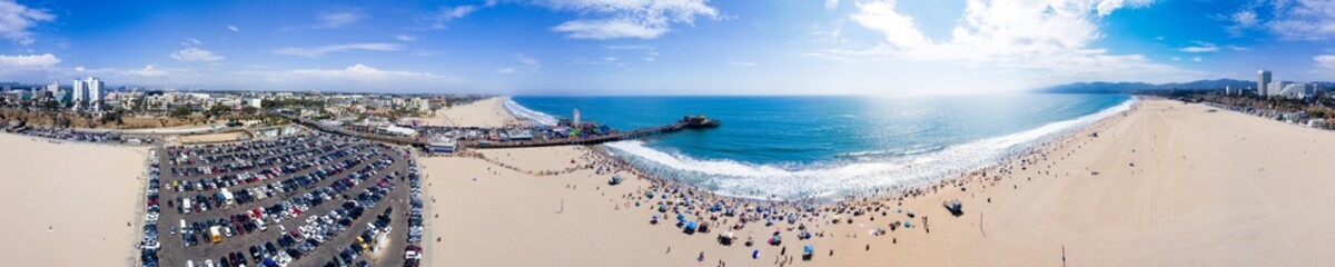 SANTA MONICA, CA - AUGUST 1, 2017: Aerial view of coastline and city. Santa Monica is a famous tourist attraction in California