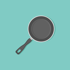 Frying pan flat style icon. Top view. Vector illustration.