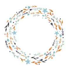 Watercolor abstract floral wreath