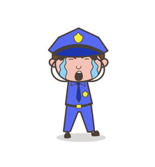Cartoon Warden Crying Face Vector