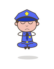 Cartoon Sheriff Doing Meditation Vector