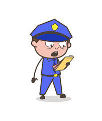 Cartoon Officer Announcing Rules Vector Concept