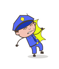 Cartoon Cop Bumped by Wall Vector Illustration