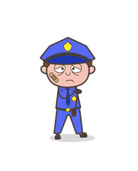 Cartoon Upset Safety-Officer Injured Face