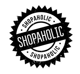 Shopaholic rubber stamp. Grunge design with dust scratches. Effects can be easily removed for a clean, crisp look. Color is easily changed.