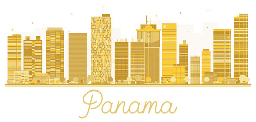 Panama City skyline golden silhouette.