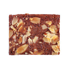 almond chocolate brownie isolated on white