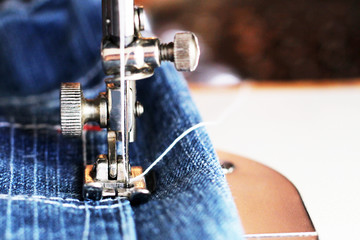 Close-up detail of the sewing machine