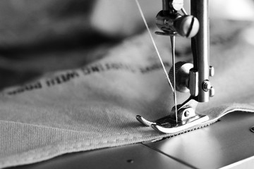 Close-up detail of the sewing machine