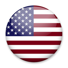Flag of America in the form of a round button with a light glare and a shadow. The symbol of Independence Day, a souvenir, a button for switching the language on the site, an icon.