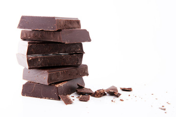 close up of chocolate bars isolated on white background