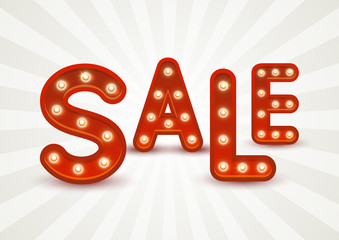 Sale message with shining light bulbs