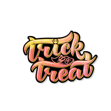 Trick or treat. Halloween. Vector illustration on a white background. Lettering composition, great for holiday gift card.