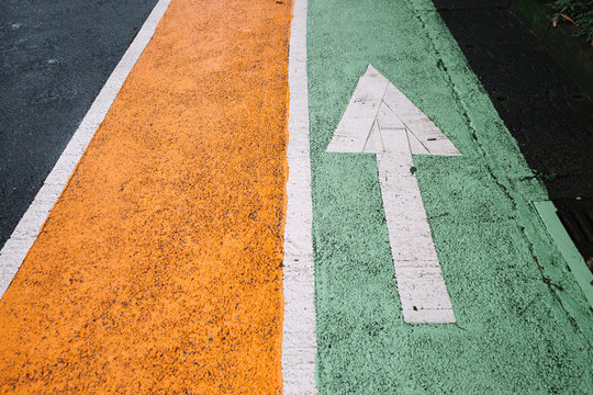 Color coded walking lanes with directional arrows