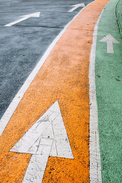 Color coded walking lanes with directional arrows