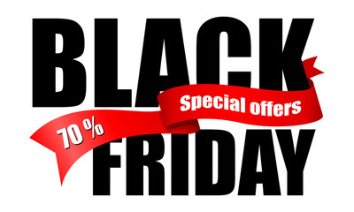 Inscription Black Friday with red ribbon