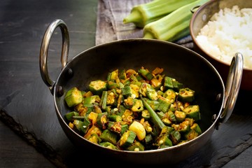 Okra fry / Bhindi Masala, selective focus