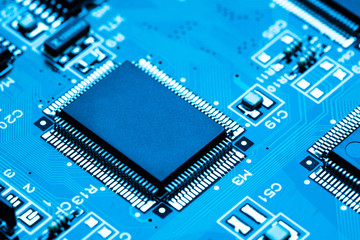 Closeup of electronic circuit board with processor