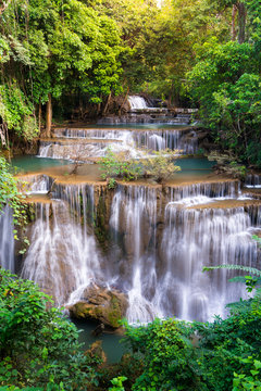 Fototapeta Waterfall in Thailand, called Huay or Huai mae khamin in Kanchanaburi Provience