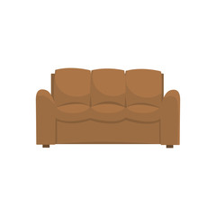 Brown sofa or couch, living room or office interior, furniture for relaxation cartoon vector Illustration