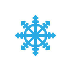 Snowflake icon. Blue silhouette snow flake sign, isolated on white background. Flat design. Symbol of winter, frozen, Christmas, New Year holiday. Graphic element decoration. Vector illustration