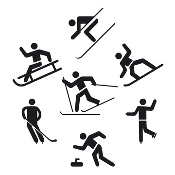 Wintersport Piktogramm,, Schlittschuhlaufen, Skilaufen,