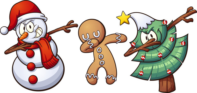 Christmas dabbing characters. Vector clip art illustration with simple gradients. Each on a separate layer. 