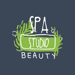 Naklejka premium Spa, beauty studio logo design, emblem for wellness, yoga center hand drawn vector Illustration