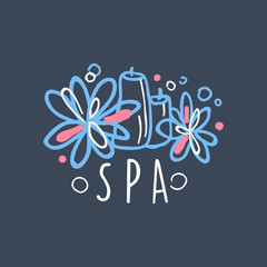 Spa logo design, emblem for wellness, yoga center hand drawn vector Illustration