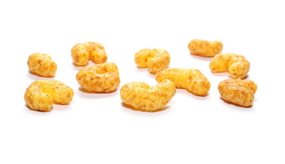 Salty snack with peanuts isolated on white background