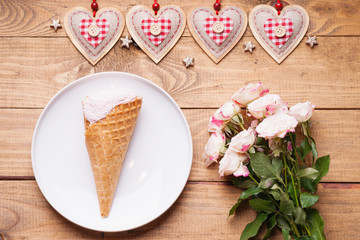 Ice cream, heart shapes and roses