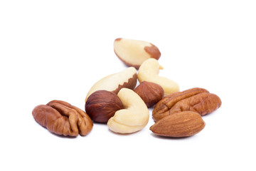 Mixed nuts isolated on white background