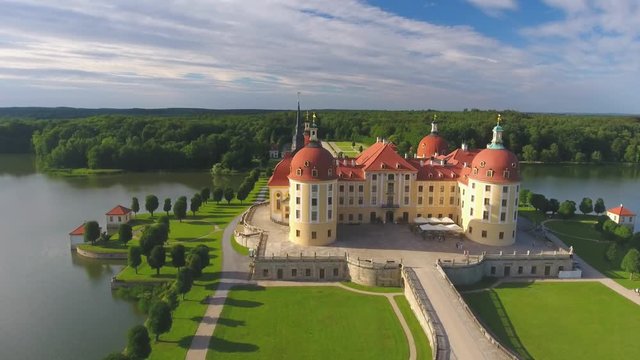 Aerial view of Moritzburg Castle in Saxony, Germany.