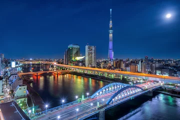 Gardinen Tokio-Stadtbild bei Nacht, Japan. © Phattana