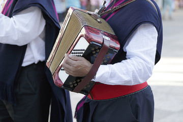 Man playing the accordion in a parade - obrazy, fototapety, plakaty
