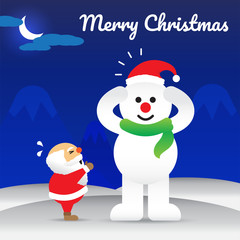 Merry Christmas - Snowman Wearing Hat Of Santa Claus