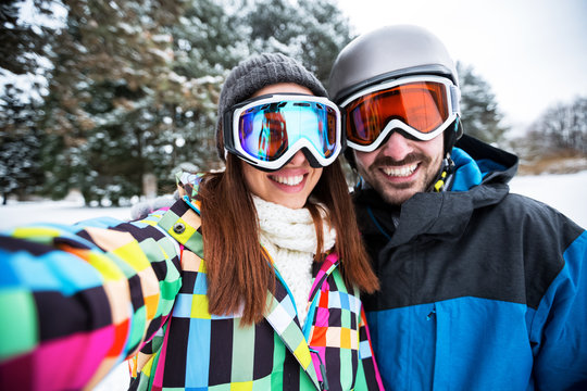 Couple taking selfie at wintering