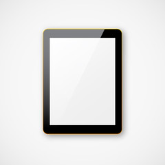 Realistic vector black tablet mock up template with blank white screen in colorful case